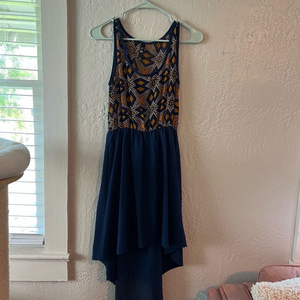 Bear Dance Blue Scoop Neck High Low Sundress